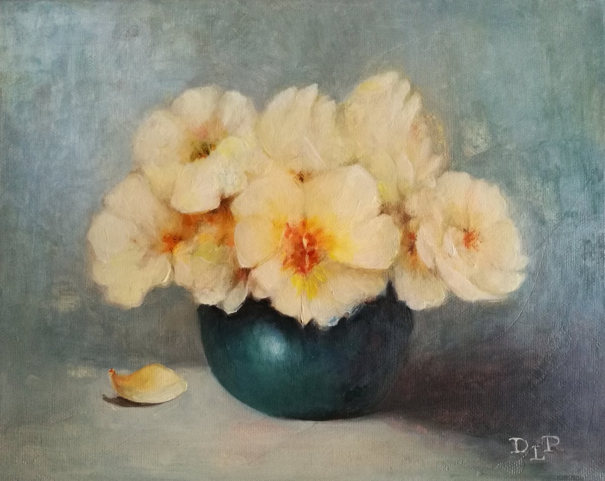 Impressionistic Botanical Oil Painting By Daniela Roughsedge, 12 X 9, Yellow Roses, Original Artwork