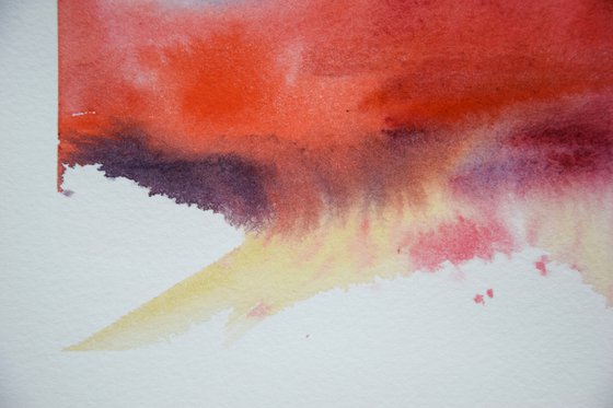 Abstract landscape painting, original watercolor painting, abstract red wall art