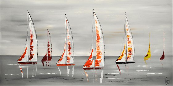 White Sails- Abstract- Colourfull Sailboat Painting- Large Acrylic Art Canvas Wart Art Ready to hang