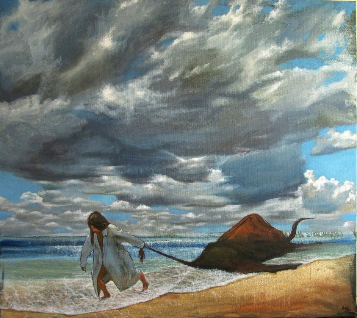 Surrealistic Landscape Oil Painting By Serhiy Roy, 39 X 35", Europe Is Coming Back, Original Artwork