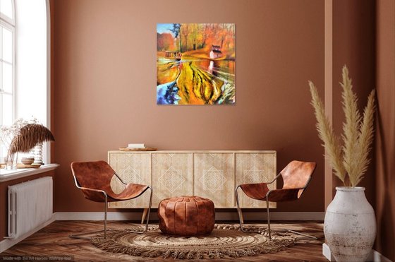 Golden time. Large abstract Oil Painting