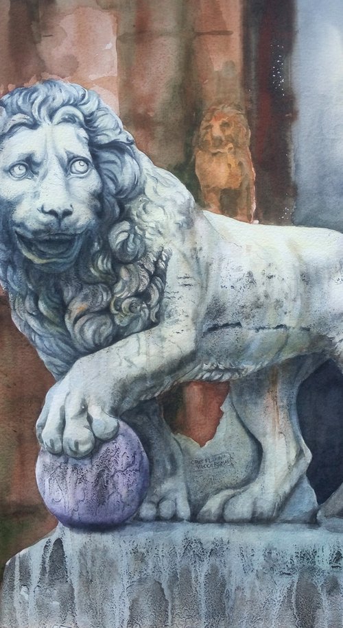 Medici Lion -  Florence -  Pia by Olga Beliaeva Watercolour