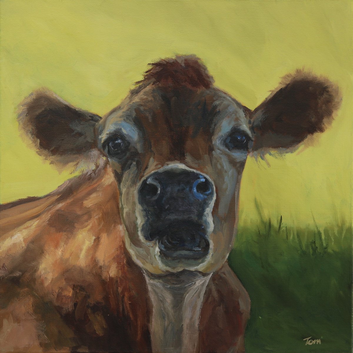 Oil Painting , Swiss Cow By Tom Clay, 16 X 16, Artwork For Sale On Artfinder