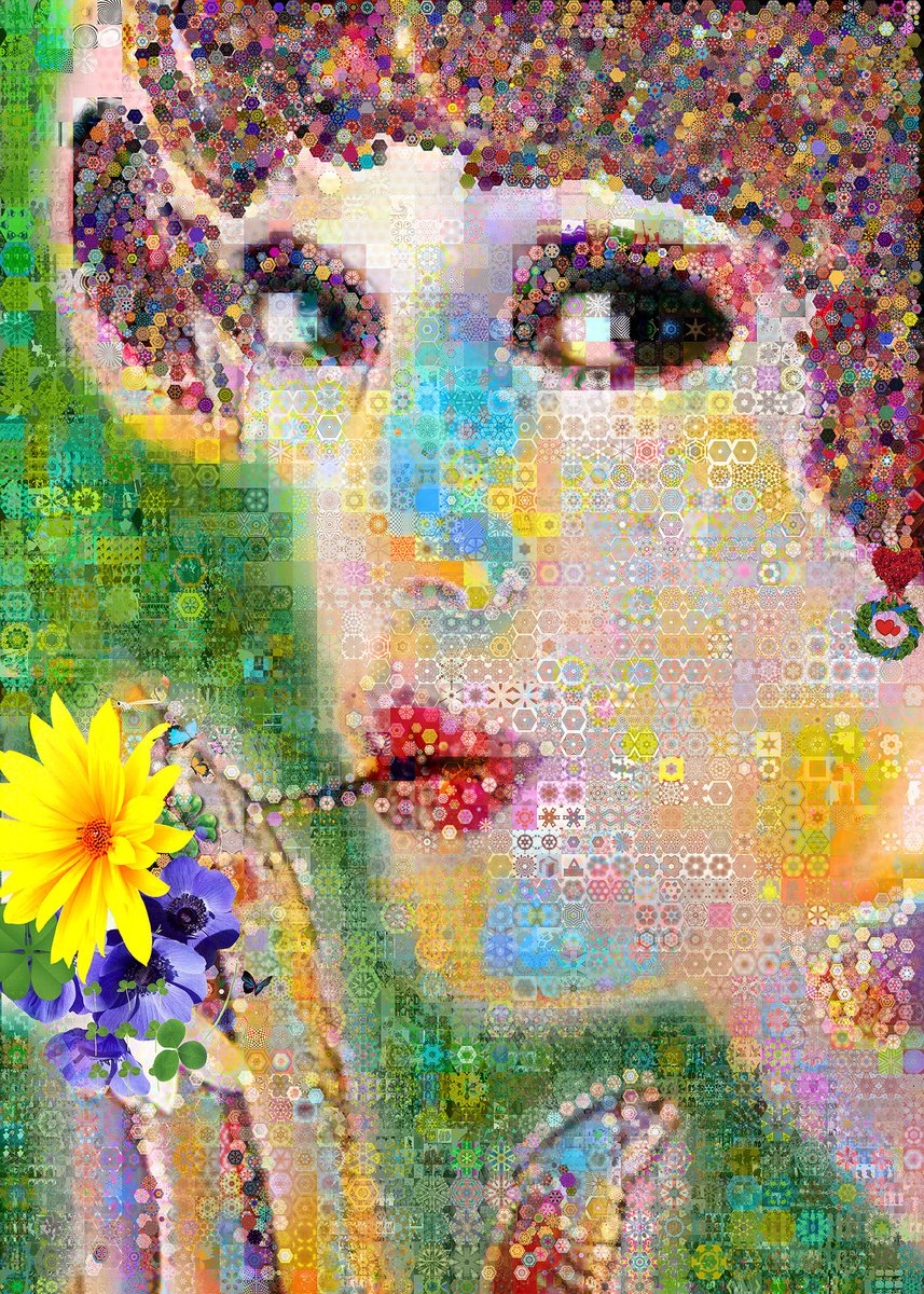 Portrait Collage By John Lijo Bluefish, 42 X 60, Crazy Eyes Collage, Original Artwork