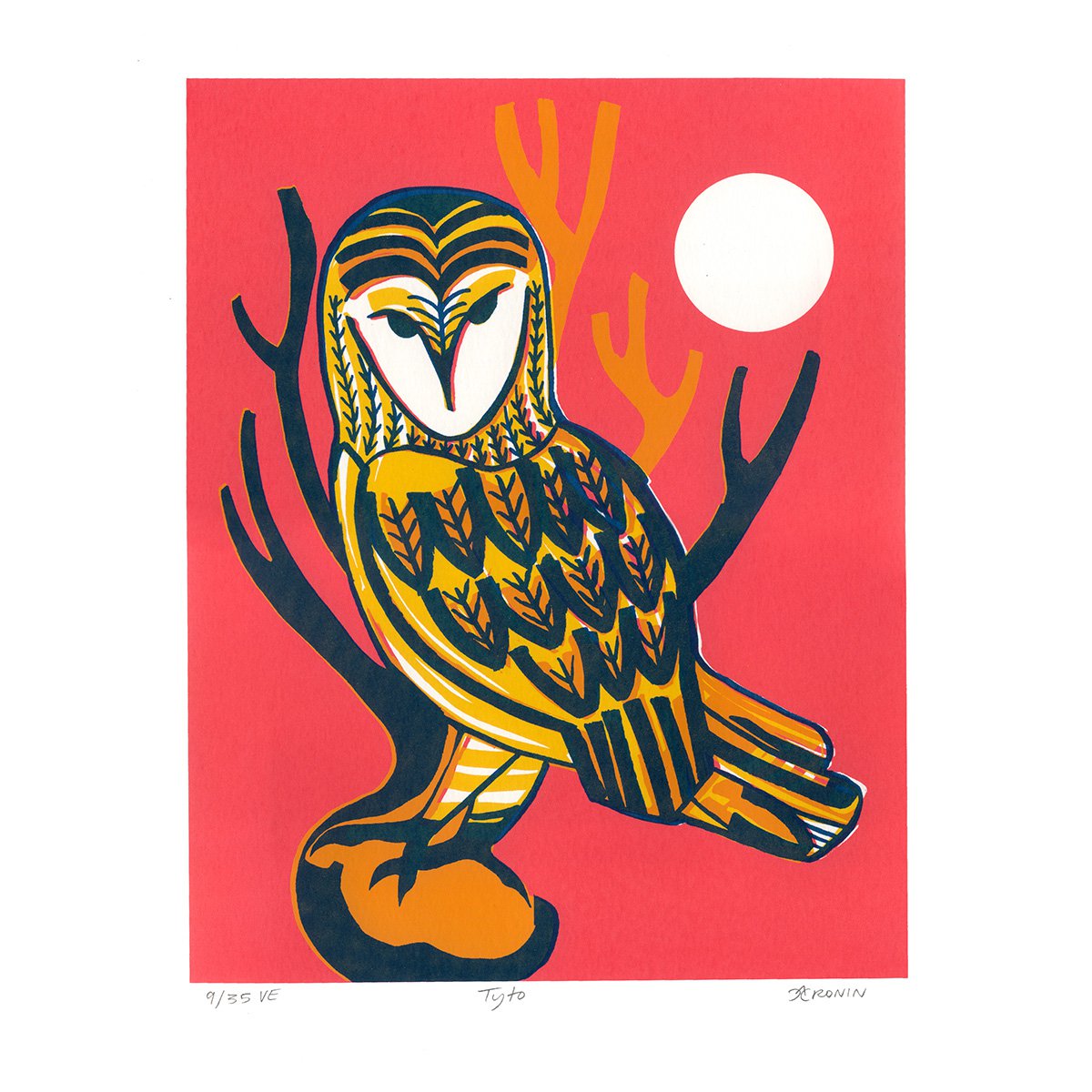 Tyto - Limited Edition Screenprint (pink/yellow) by Catherine Cronin