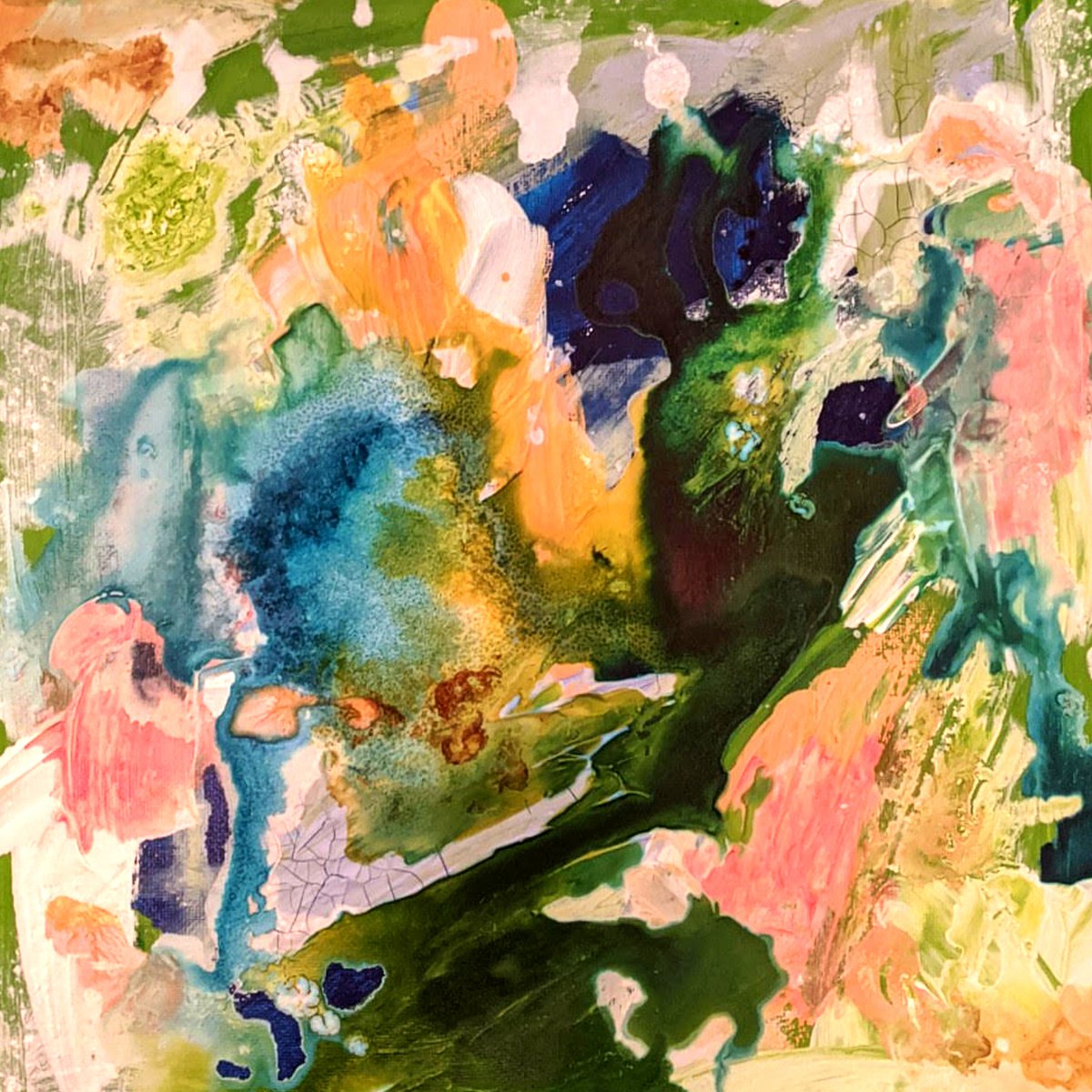 Abstract Painting By Shelli Finch, 12 X 12", I Laughed Really Hard, Original Artwork