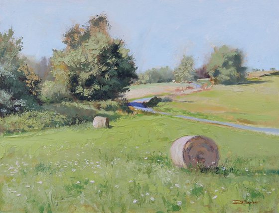 Hay Bales- original plein air oil painting