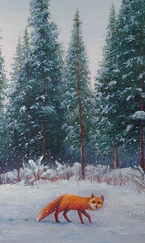 Winter landscape with a fox by Dmitrij Tikhov