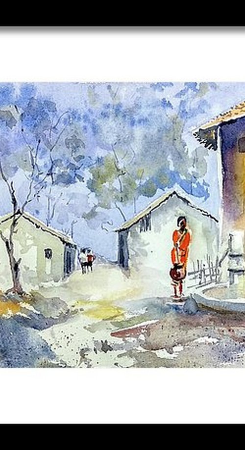 An Indian Village in the dawn by Asha Shenoy