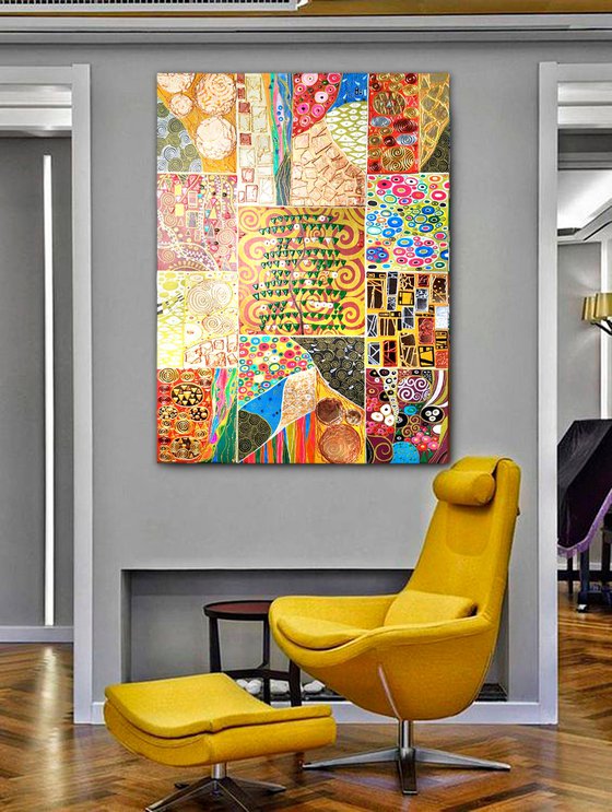 Large abstract painting. Klimt inspired large wall art