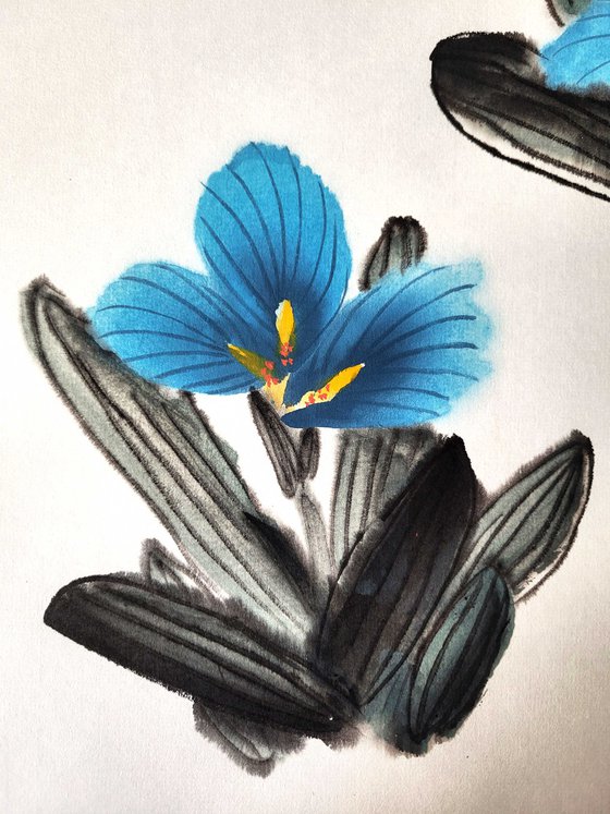 Blue Sky Irises and Honey Bees