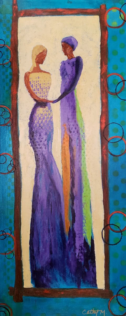 Abstract Portrait Painting By Cathy Maiorano, 16 X 40, Letting Go, Original Artwork