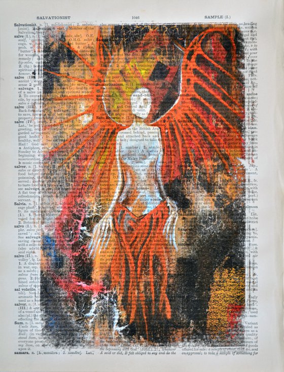 Angel - Collage Art on Large Real English Dictionary Vintage Book Page