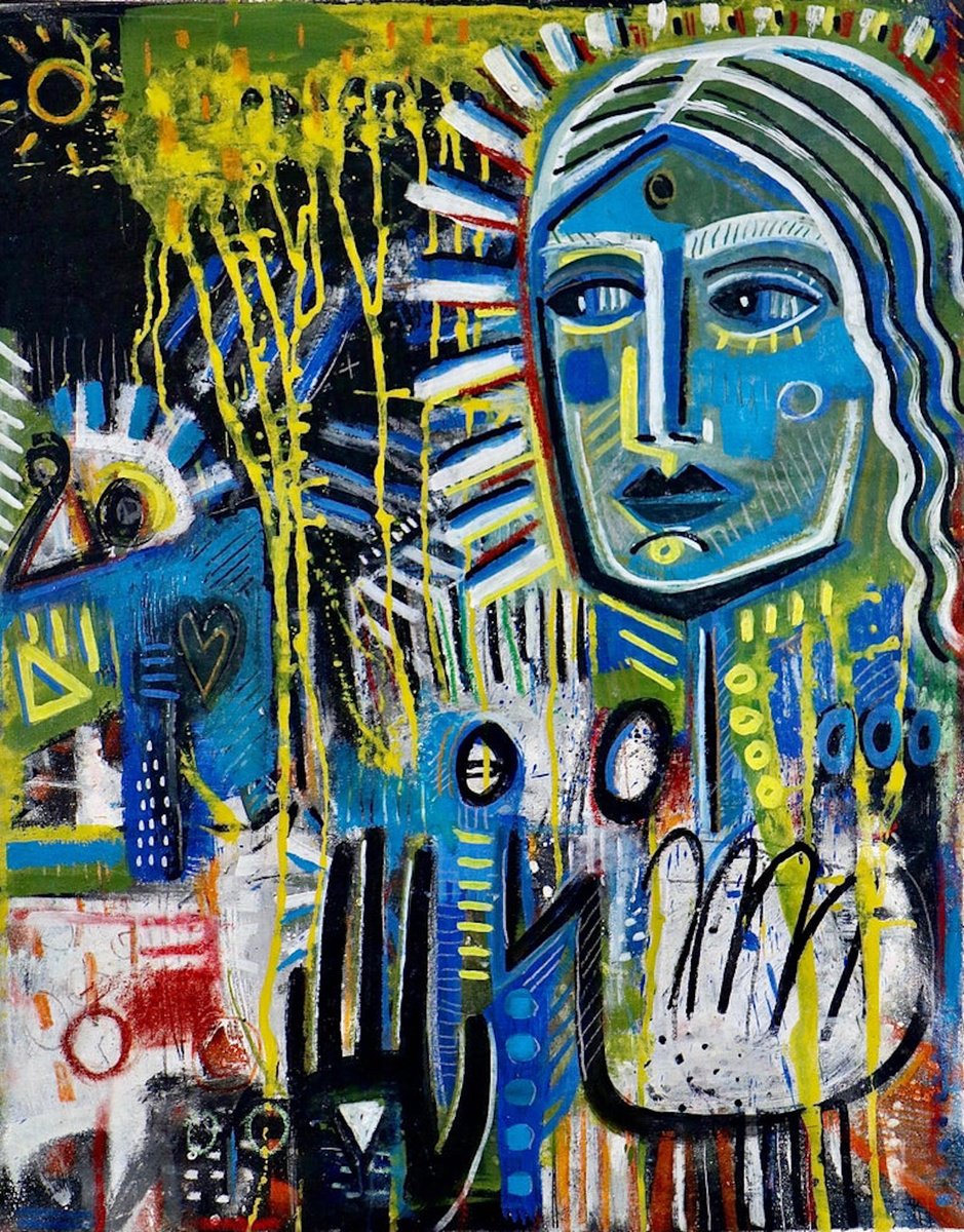 Impressionistic Portrait Acrylic Painting By Daria Kusto, 26 X 33, White Bird, Original Artwork