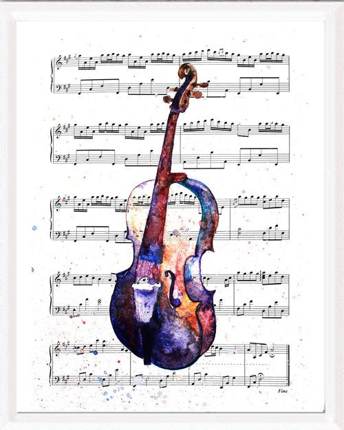 Just play, watercolor on sheet music by Luba Ostroushko