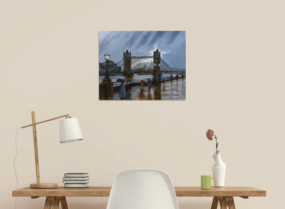 Tower Bridge London rain painting