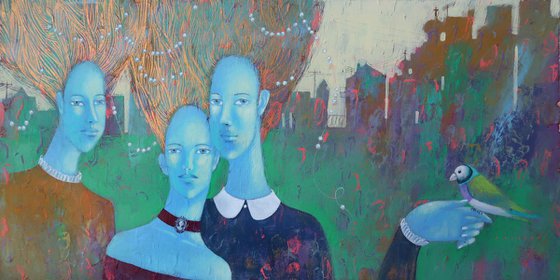 Three sisters: 80X40 cm acrylic on canvas board