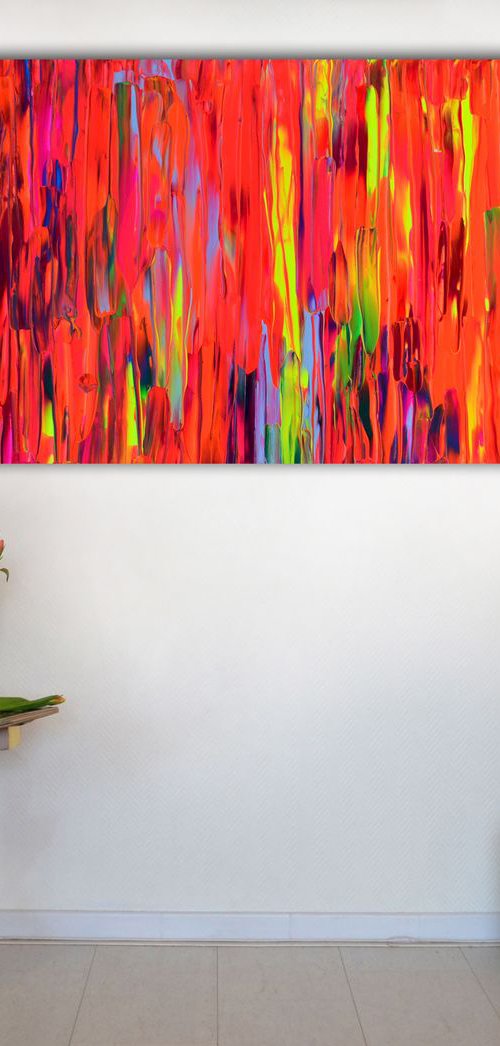 Gypsy Girl Dancing Around the Fire - 150x60x4 cm - Big Painting XXXL - Large Abstract, Supersized Painting - Ready to Hang, Hotel Wall Decor by Soos Tiberiu