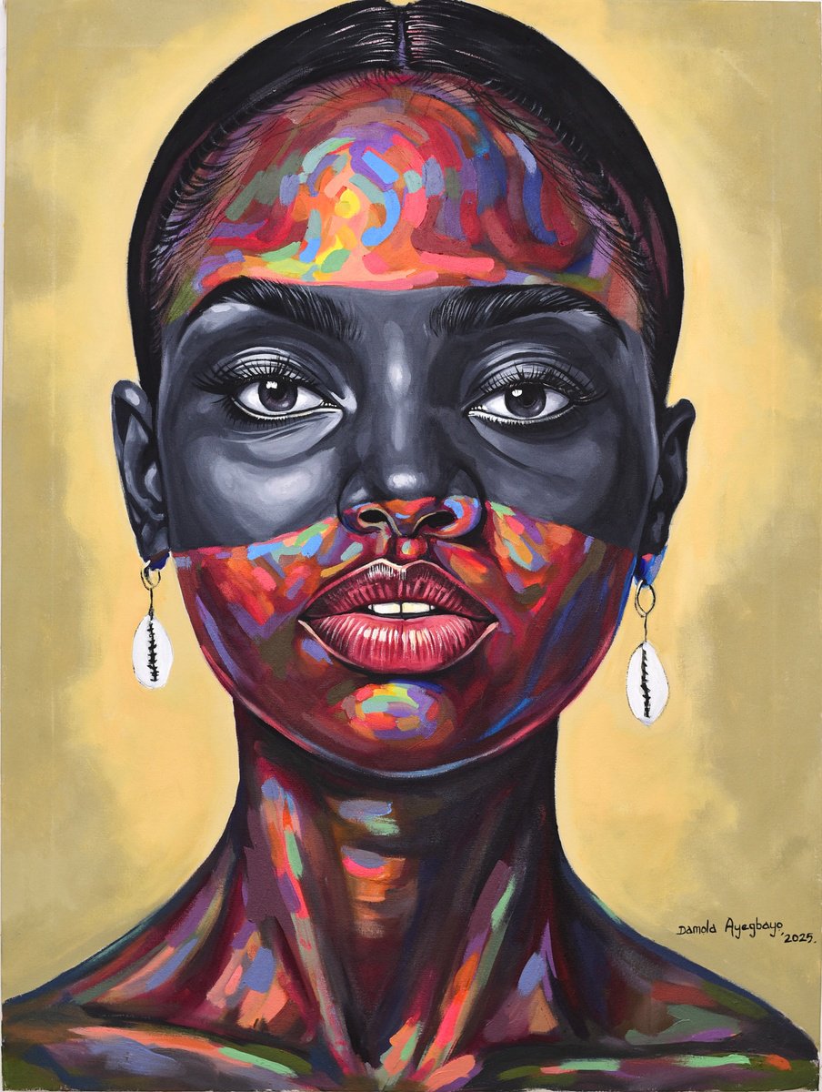 Expressive Portrait Acrylic Painting By Damola Ayegbayo, 30 X 40, Black Pride 7, Original Artwork