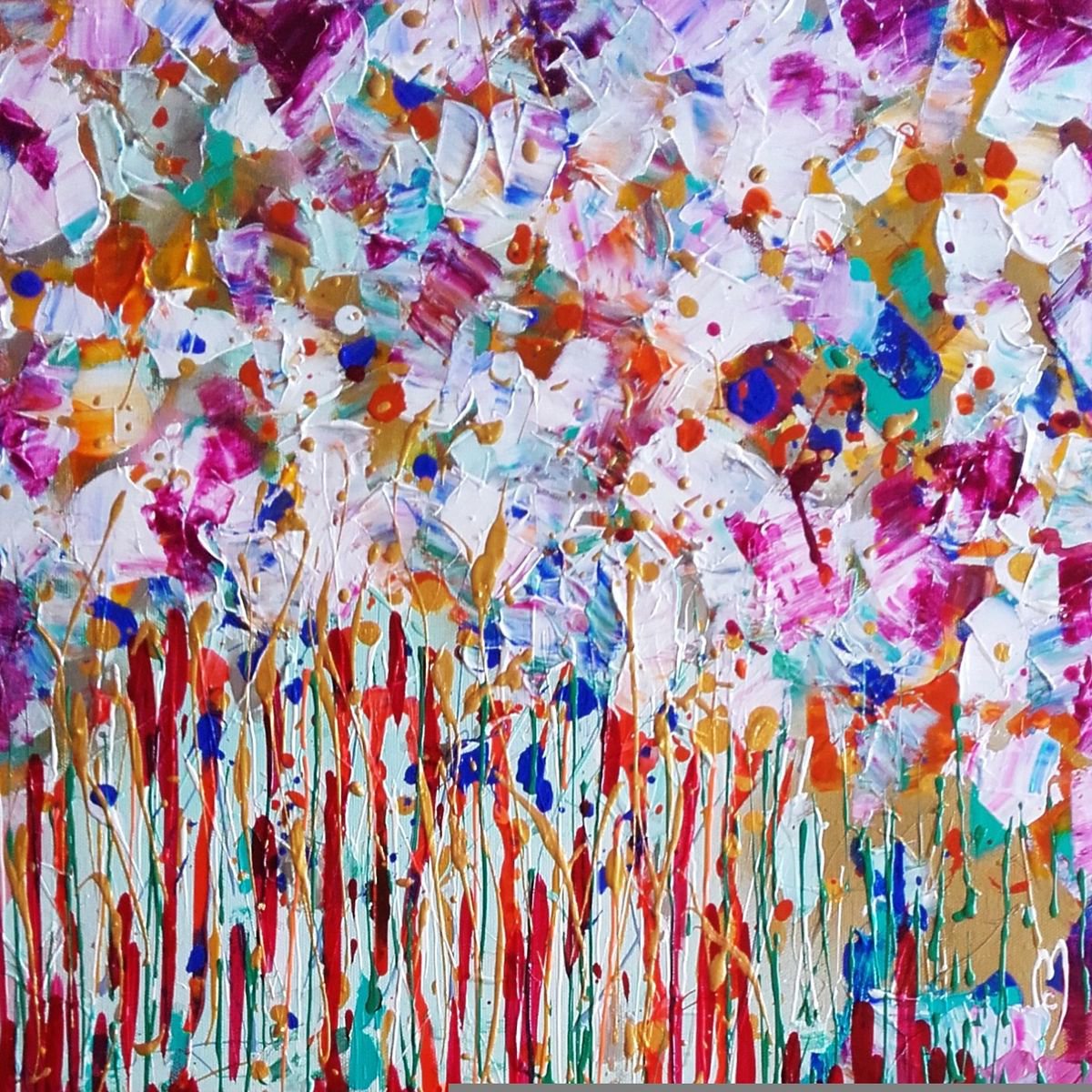 Abstract Art flowers Acrylic painting by Céline Marcoz | Artfinder