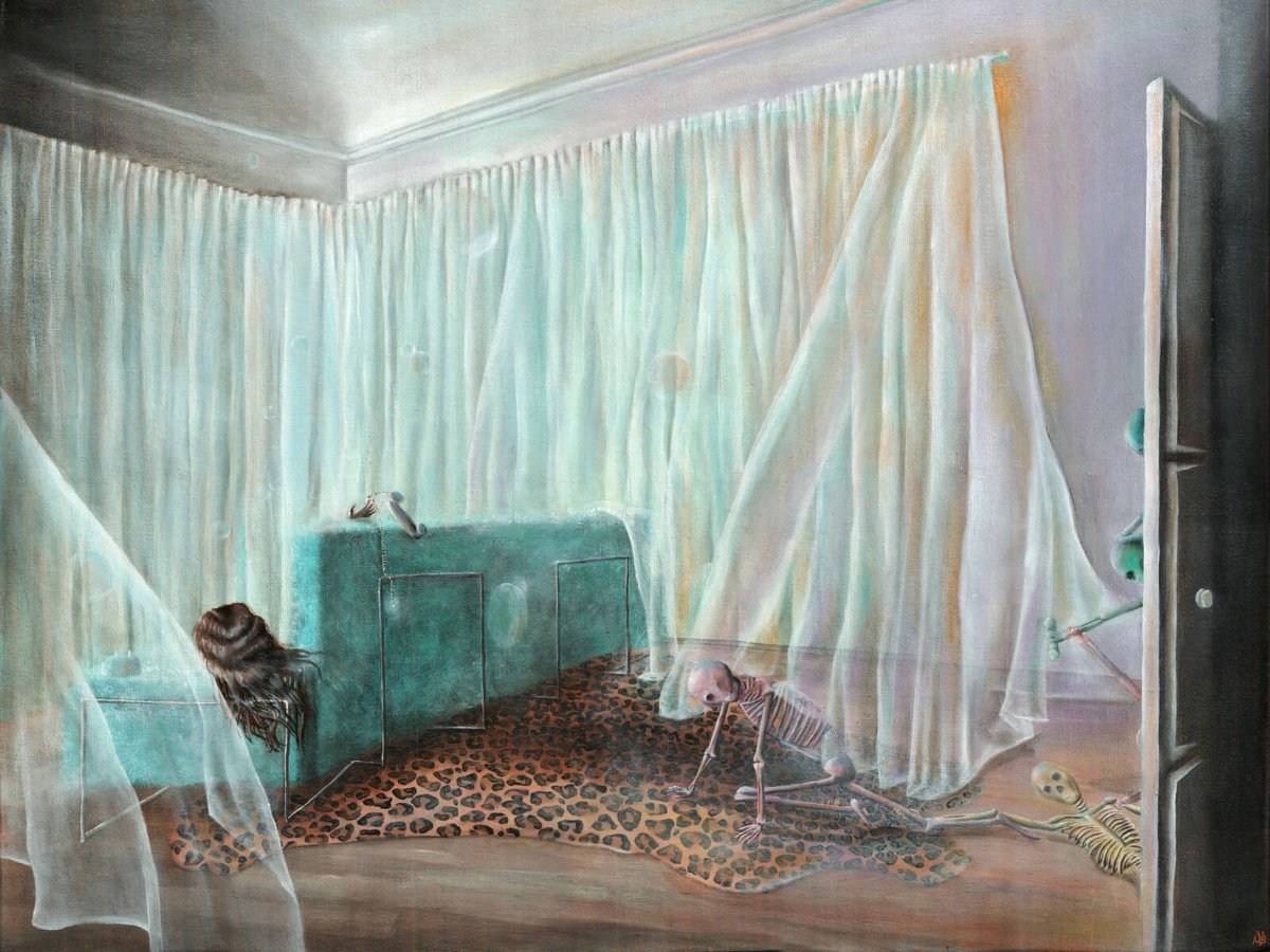 Surrealistic Portrait Oil Painting By Vanessa T Stefanova, 39 X 30", No Nostalgia, Original Artwork