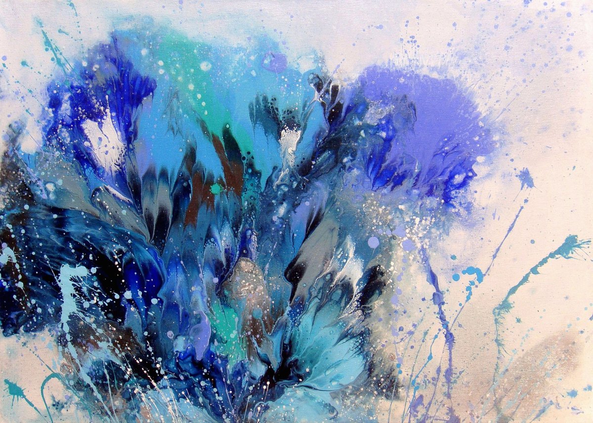 Blue composition Abstract painting 60 x 80cm by Irini Karpikioti