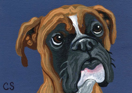 ACEO ATC Original Miniature Painting Fawn Boxer Pet Dog Art-Carla Smale