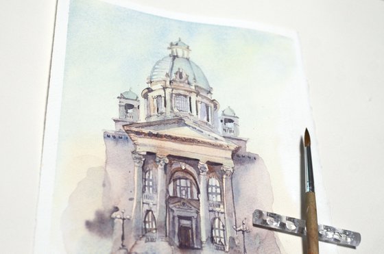 Belgrade, Serbia, Architectural sketch in watercolor