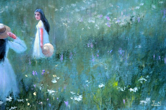 Among the Wildflowers. Medium Oil Painting