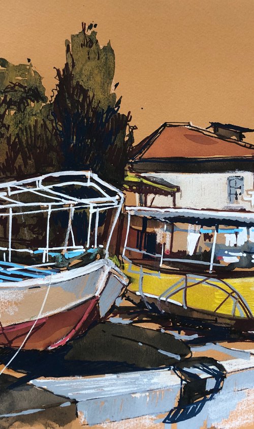 Boats on Virpazar by Olga Beloborodova