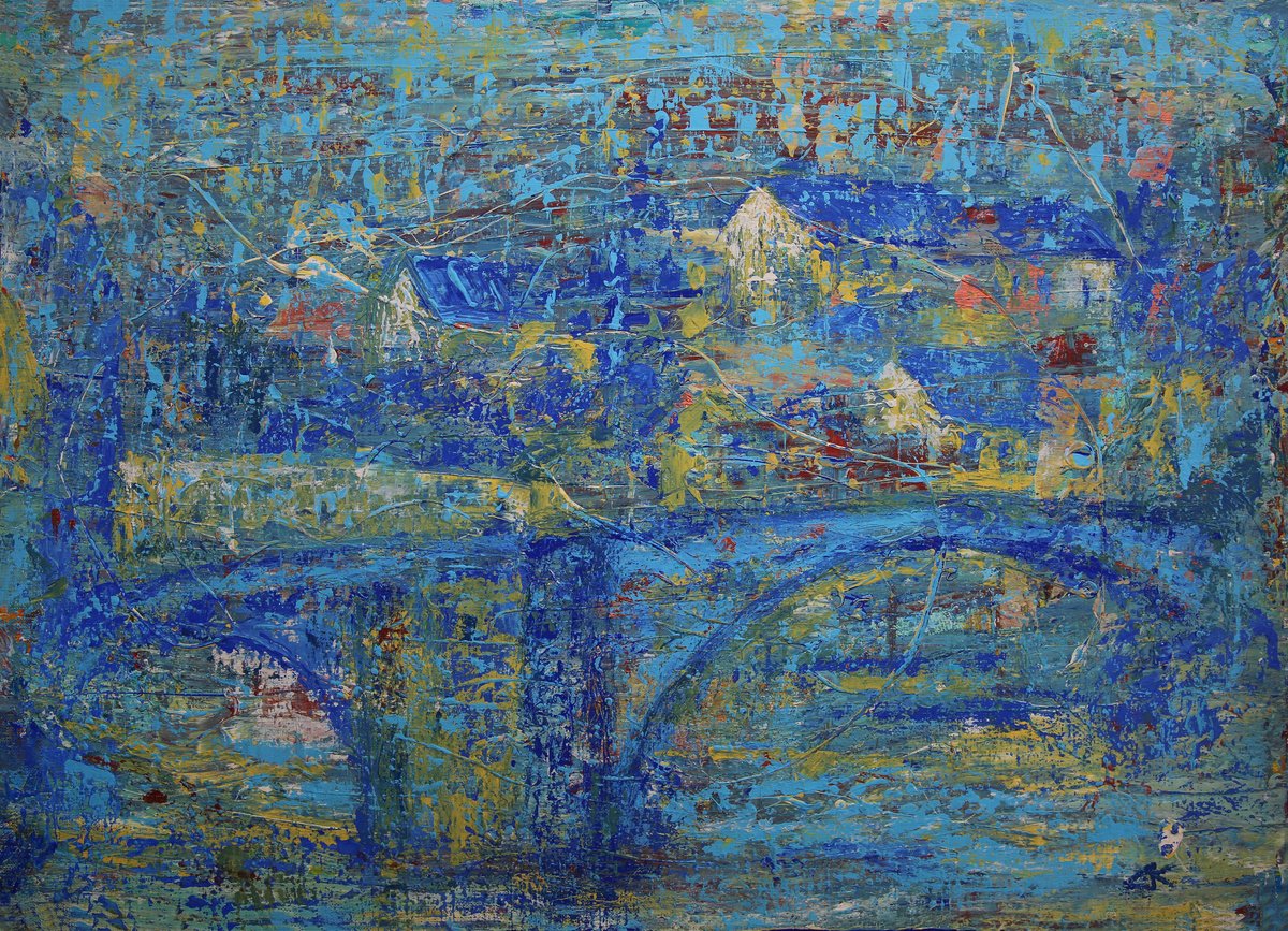 Impressionistic Cityscapes Painting By Denys Kuvaiev, 28 X 20, Mende French Old City, Original Artwork