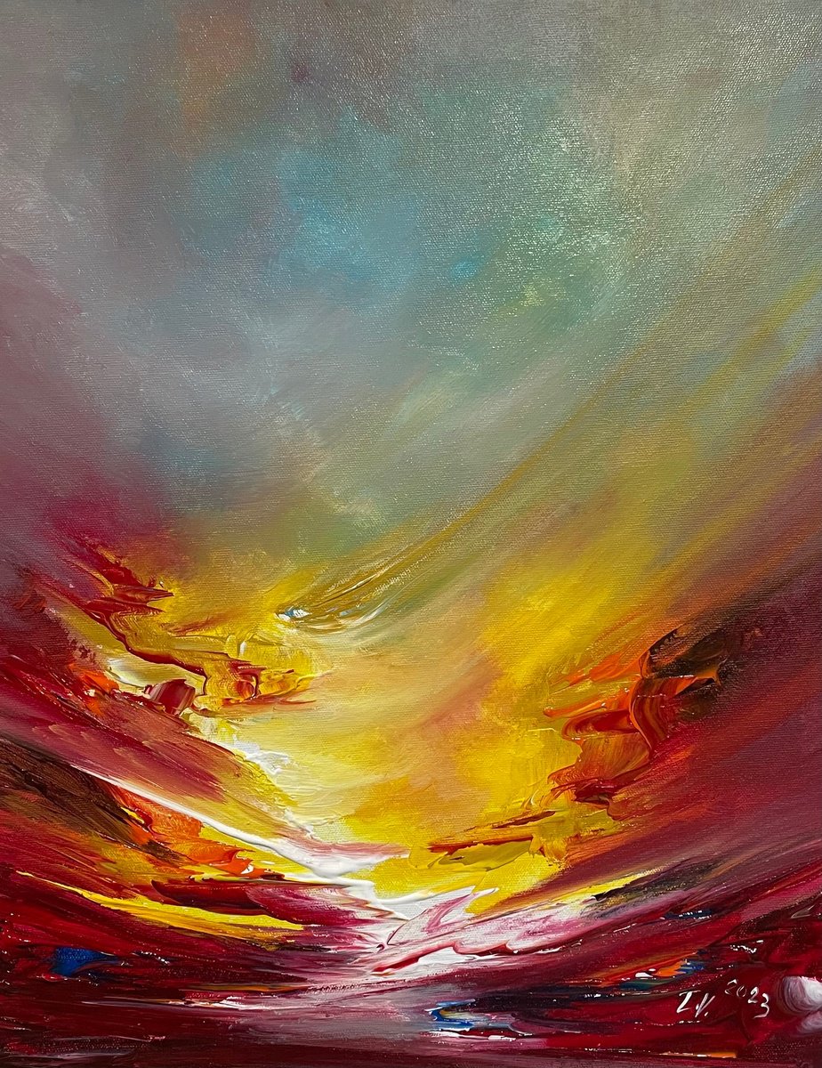 Impressionistic Landscape Acrylic Painting By Timea Valsami, 16 X 20", Velvet Sunset, Original Artwork