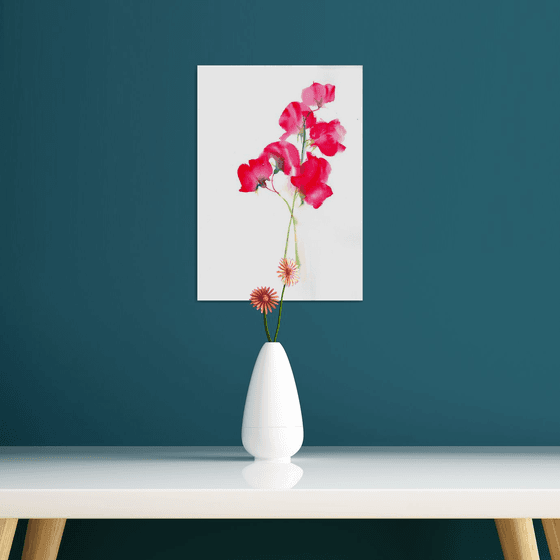 Sweetpea, Floral Art, Original Watercolour painting, Minimal art