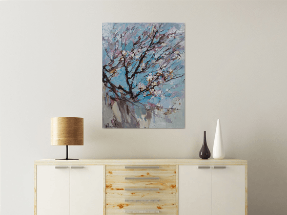 Flowering apricot tree Original oil painting FREE SHIPPING