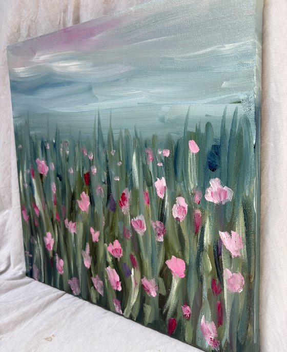 Field of quiet wild flowers meadow
