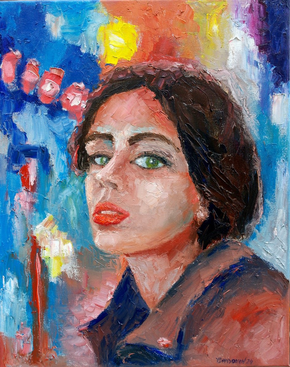 Impressionistic Portrait Oil Painting By Juri Semjonov, 16 X 20", Green Eyes #3, Original Artwork