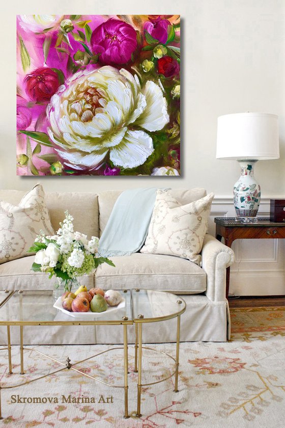 SUNNY GARDEN - Pink flowers. Flowerbed. Gardener. Lush peony. Petals. Flower buds. Mood.