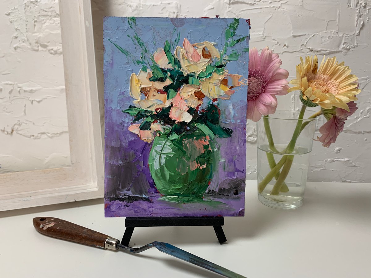 Abstract Flowers. Original impasto, Palette knife oil painting. by Vita Schagen