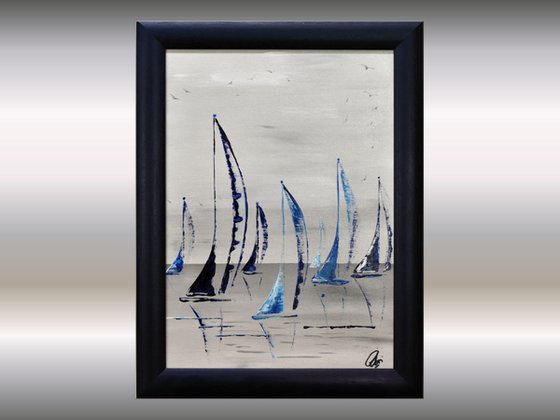 Day in Summer - Acrylic Painting - Framed Sailboat Painting