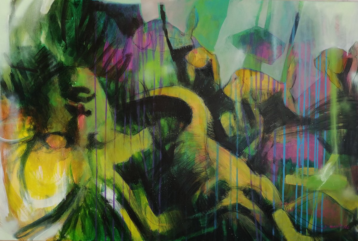 Expressive Landscape Painting By Olga David, 39 X 28", Reversed - Kopfuber, Original Artwork