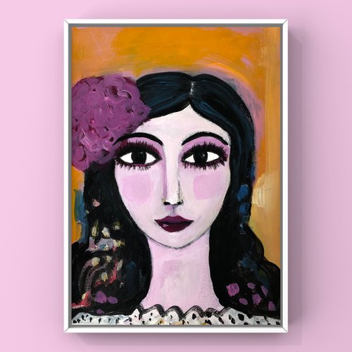 Woman portrait. Lady on orange background. by Ilaria Dessí