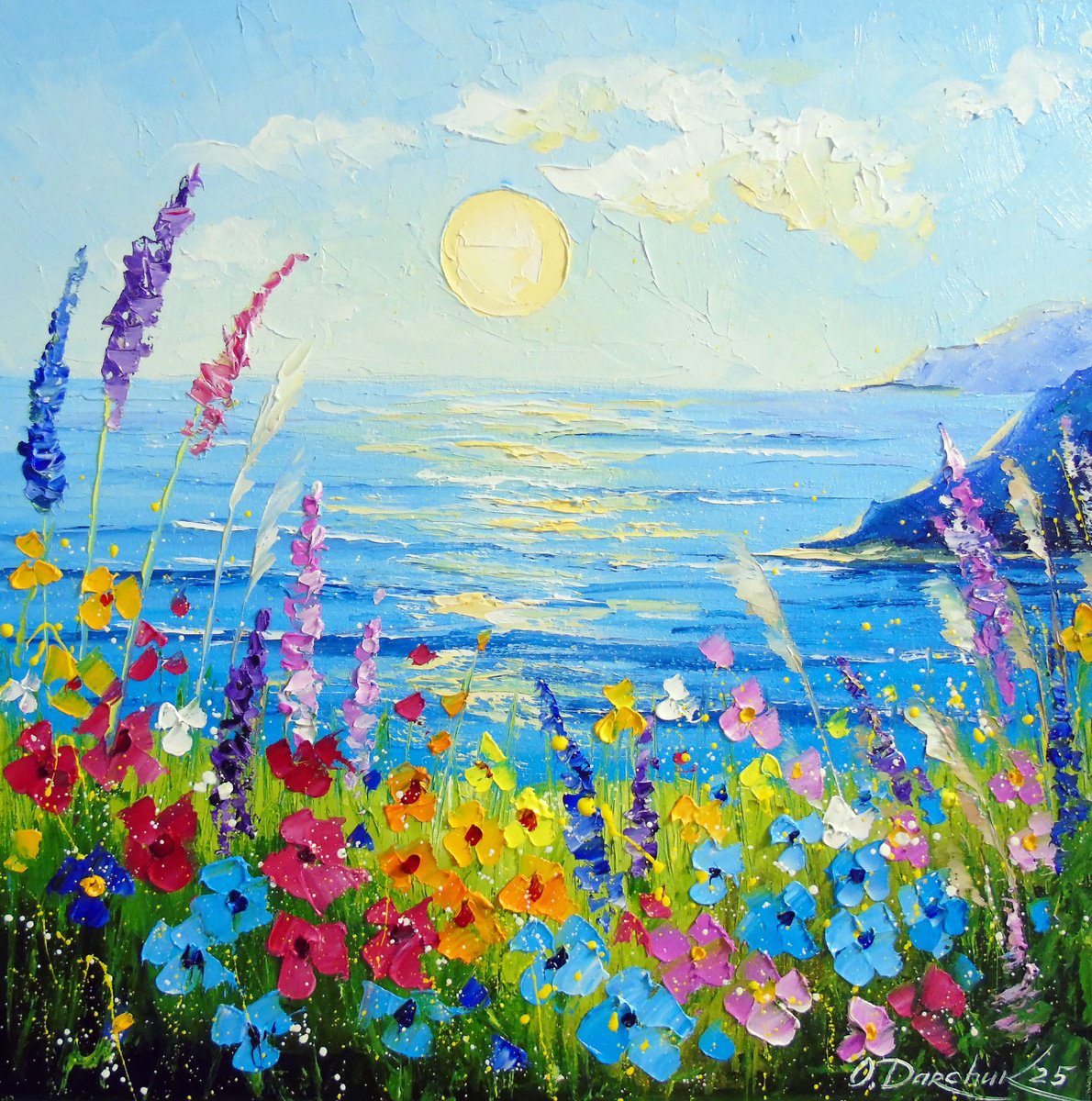 Impressionistic Landscape Oil Painting By Olha Darchuk, 16 X 16", Flower Morning, Original Artwork