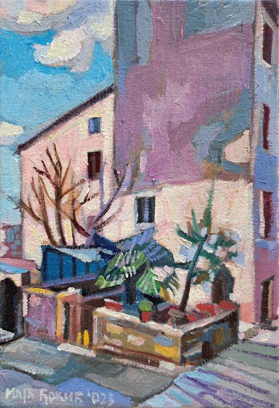 On the corner of the street