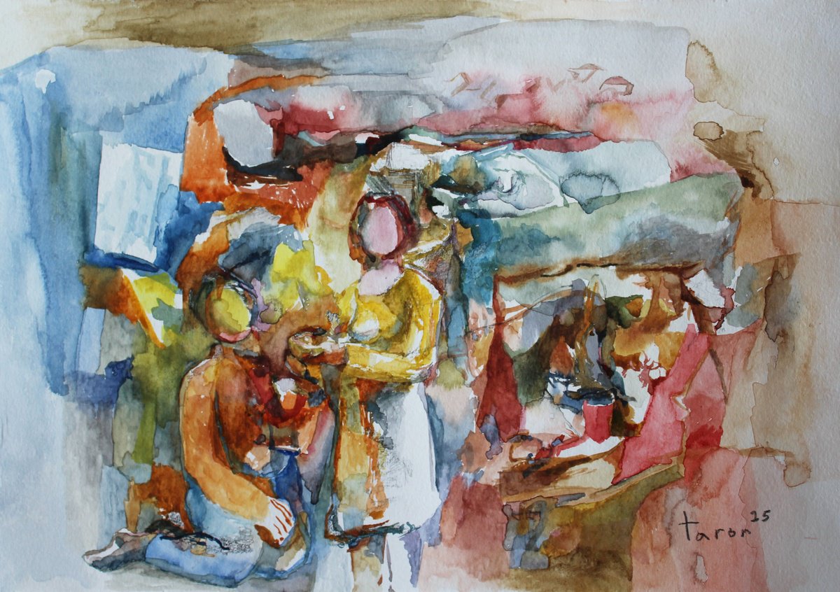 Portrait Watercolour By Taron Khachatryan, 11 X 8", Family, Original Artwork