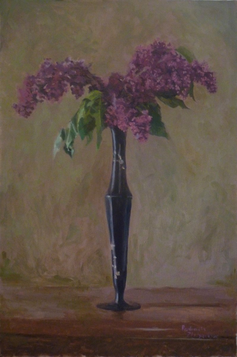 Impressionistic Still Life Oil Painting By Radosveta Zhelyazkova, 15 X 22", Purple Lilac, Original Artwork