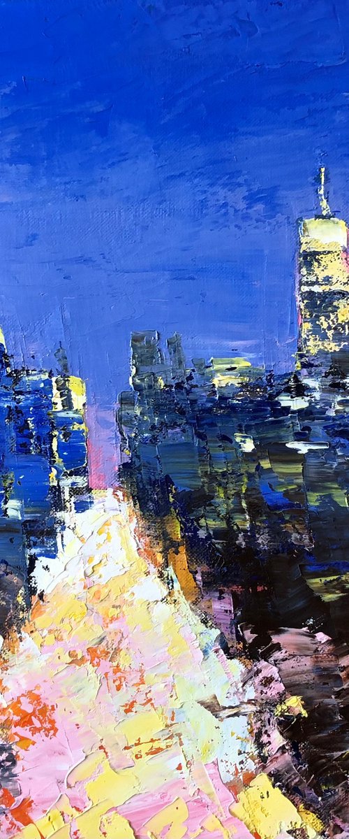 Abstract cityscape, New York painting, art for gift by Volodymyr Smoliak