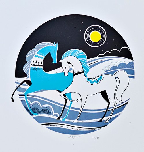 Wild Horses Illustration Art Print by DoodleDuck Designs