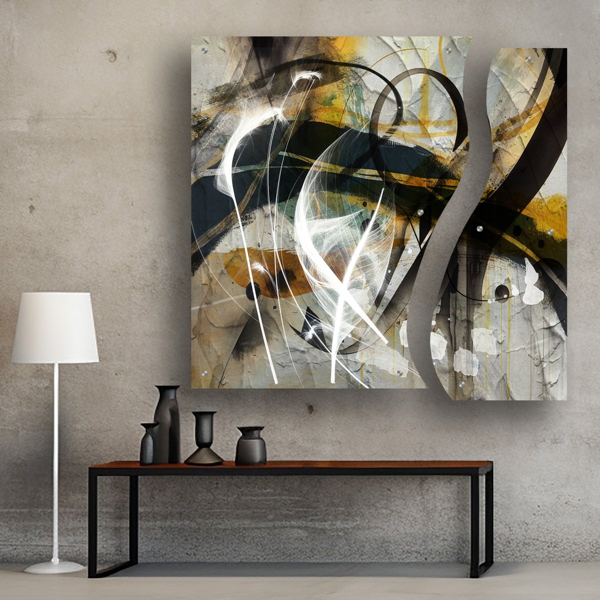 Abstract Print By Lynne Godina-Orme, 49 X 49", Feathers In The Wind - Diptych, Original Artwork