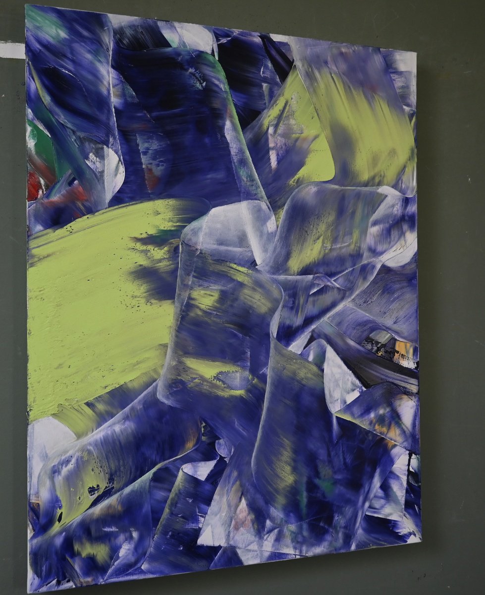 Geometric Abstract Oil Painting By Giuseppe Pastore, 24 X 31, Dioxazine, Original Artwork