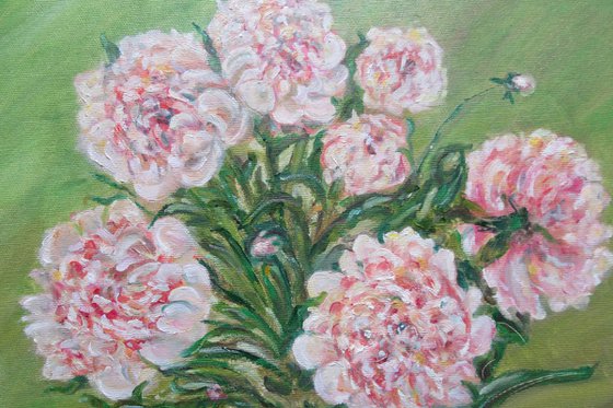 Peonies and Coffee with a Love Message Contemporary Classical Floral Fine Art Work for a Mother or a Girlfriend